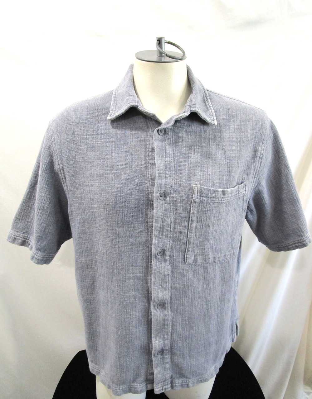 Zara Washed Gray Thick Cotton Textured Short Sleeve Button Up Shirt Men L